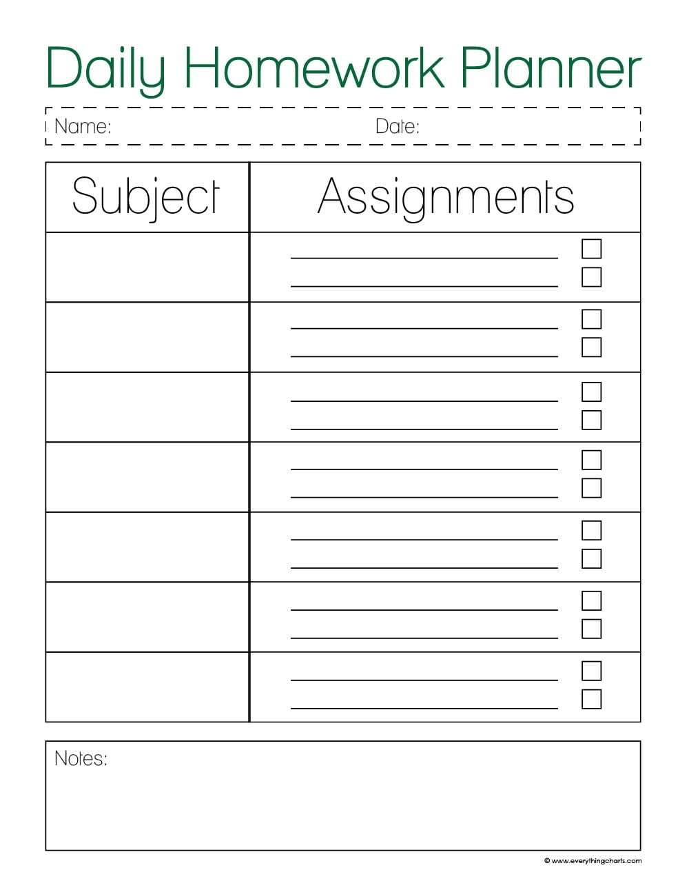 Printable Daily Homework Planner