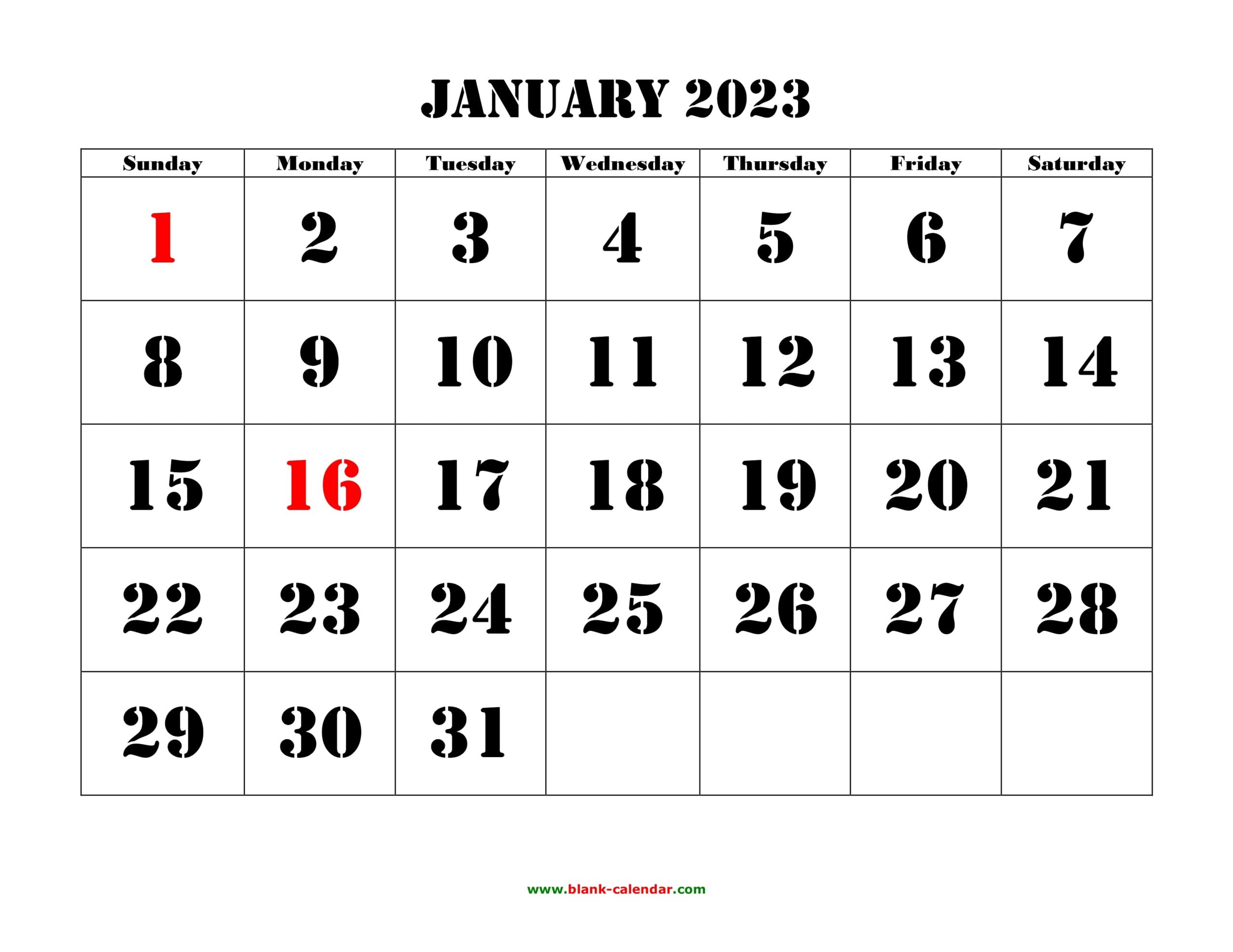 Large Printable Calendar 2023