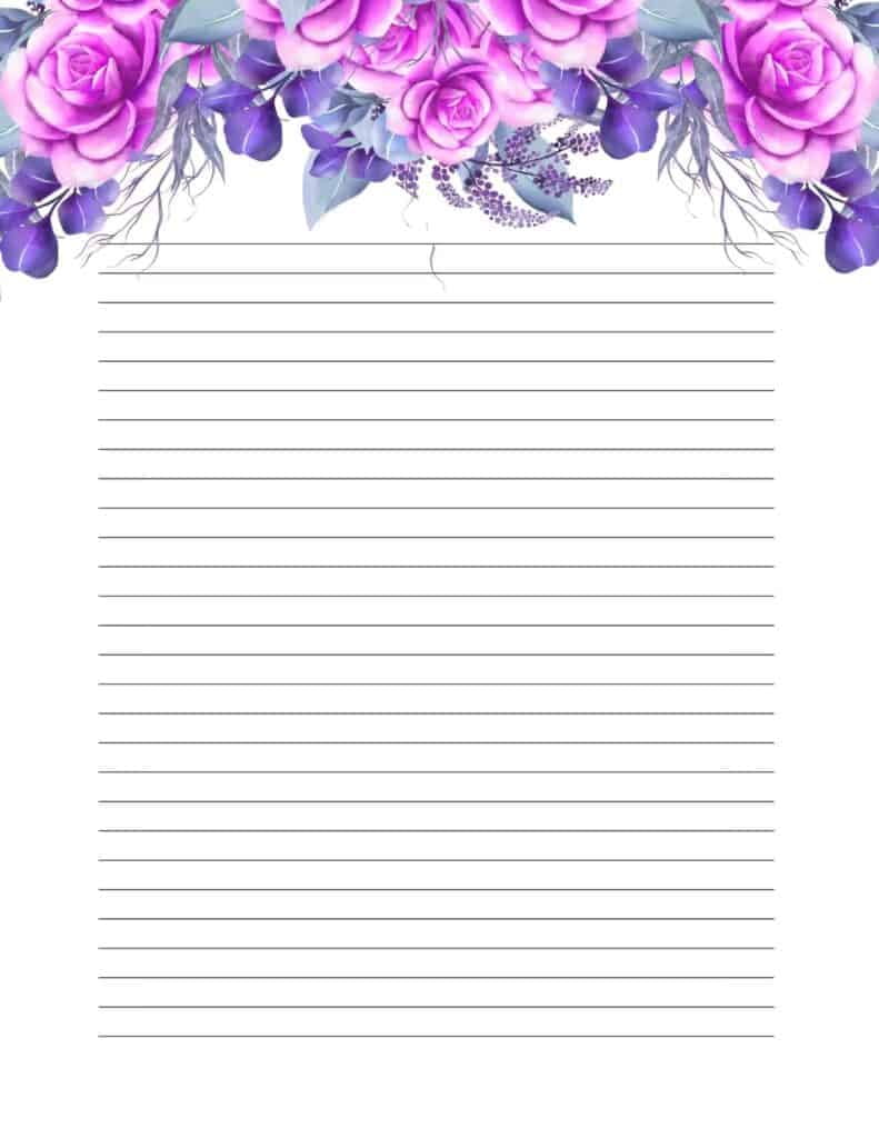 Lined Paper Printable Free With Blue Flower