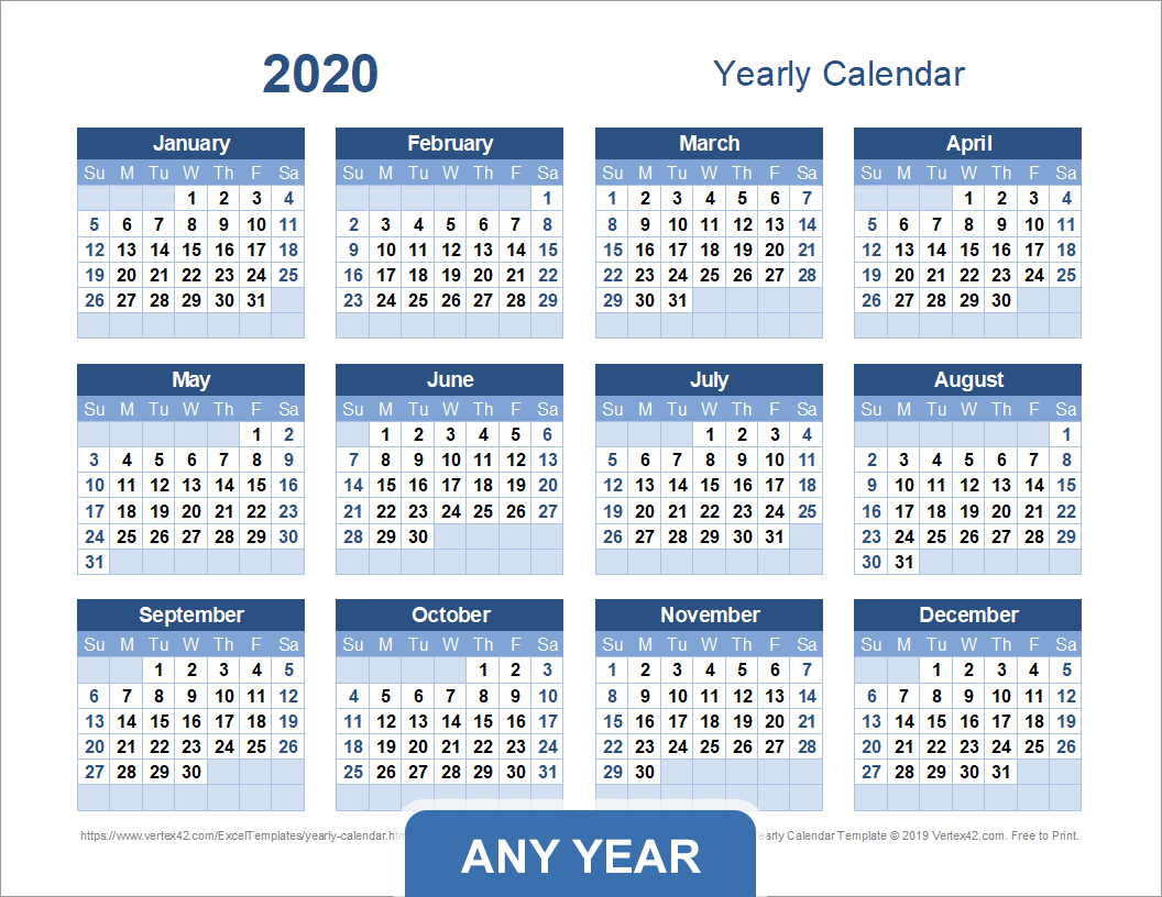 Printable Calendar Template Vertex
