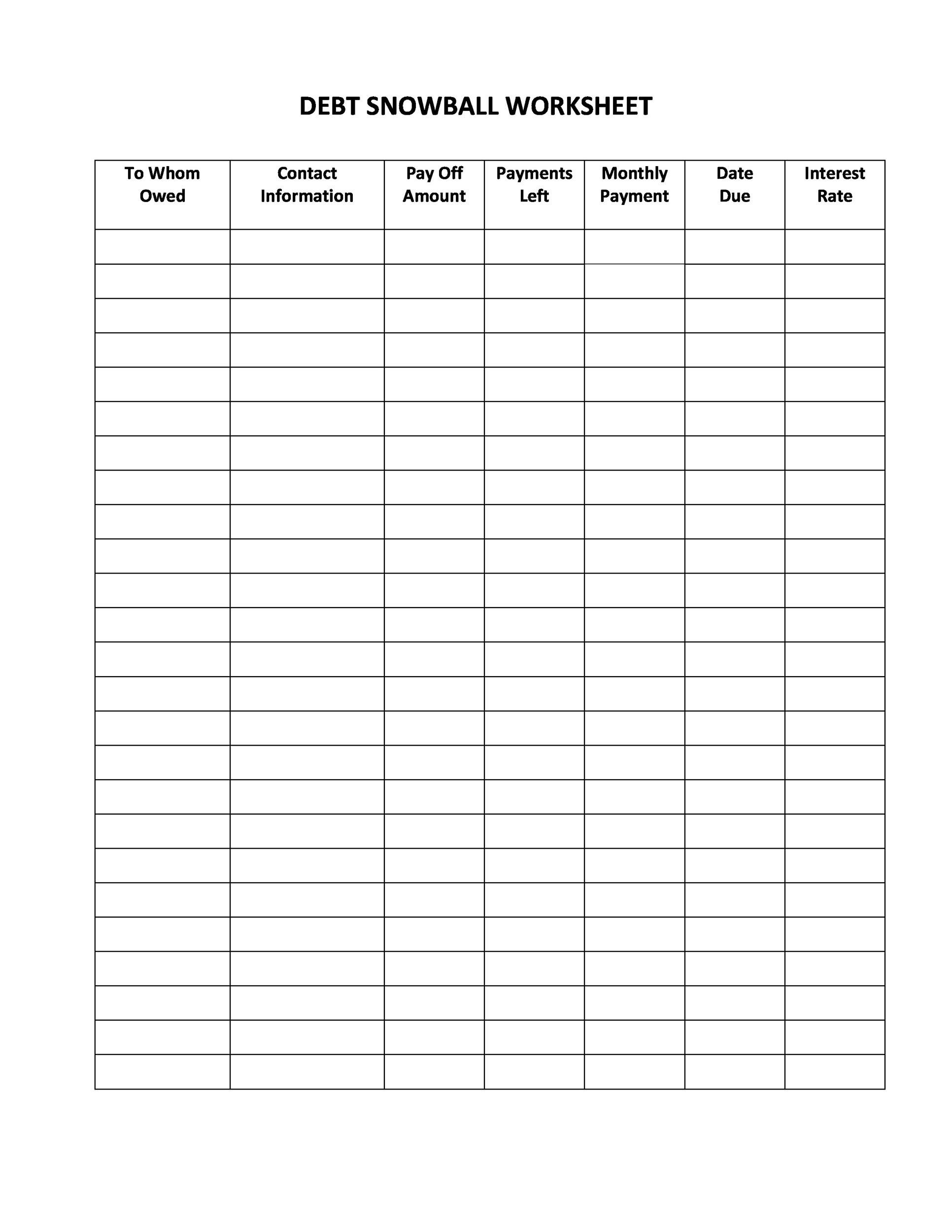free printable debt snowball