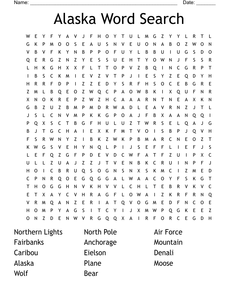 free printable alaska word search