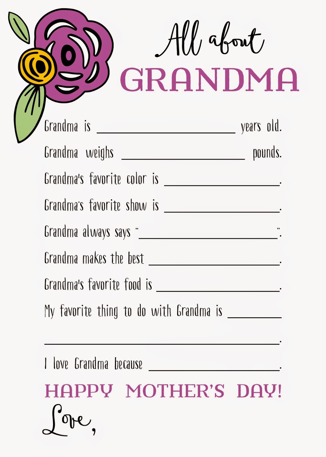 all about my grandma free printable