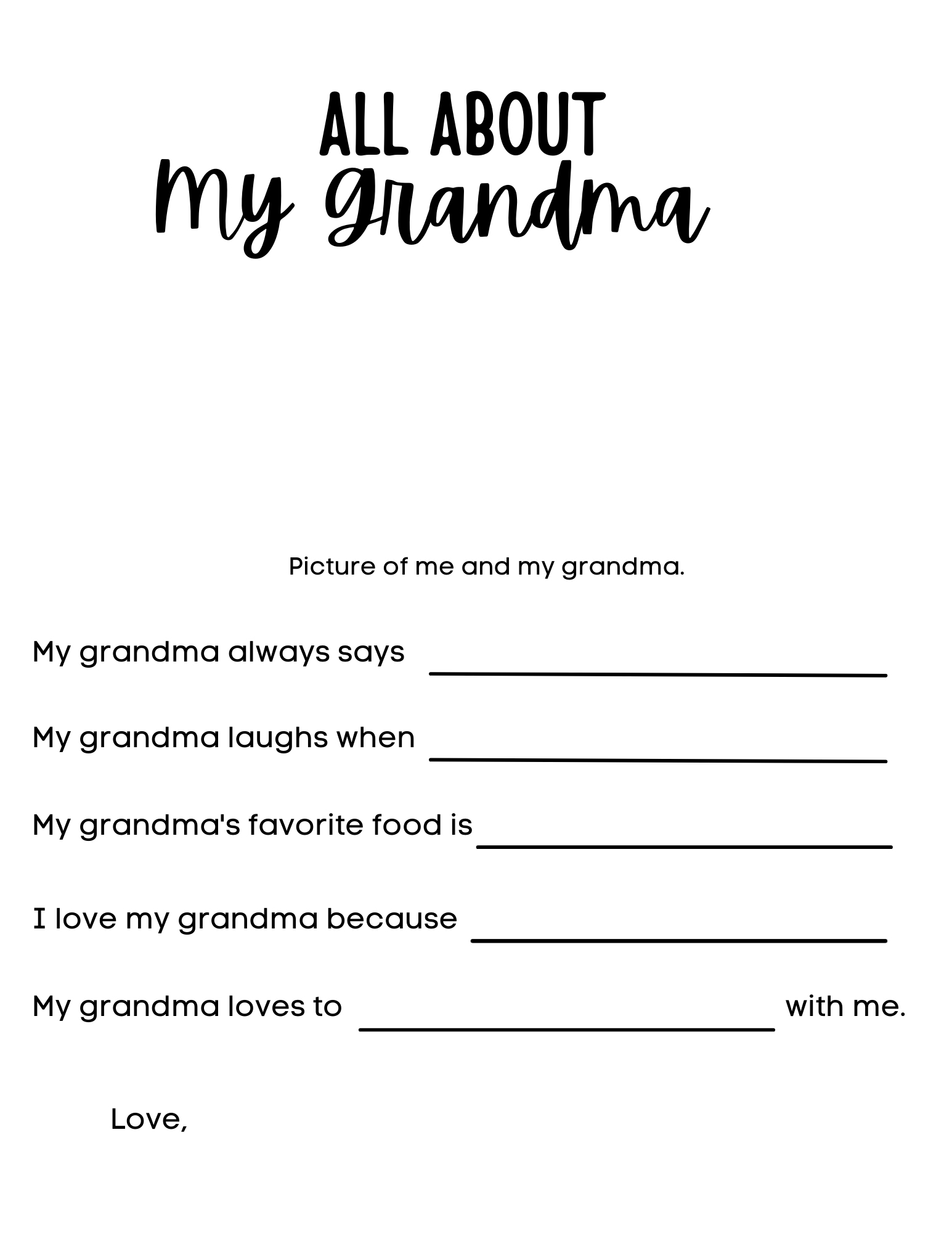 all about my grandma free printable