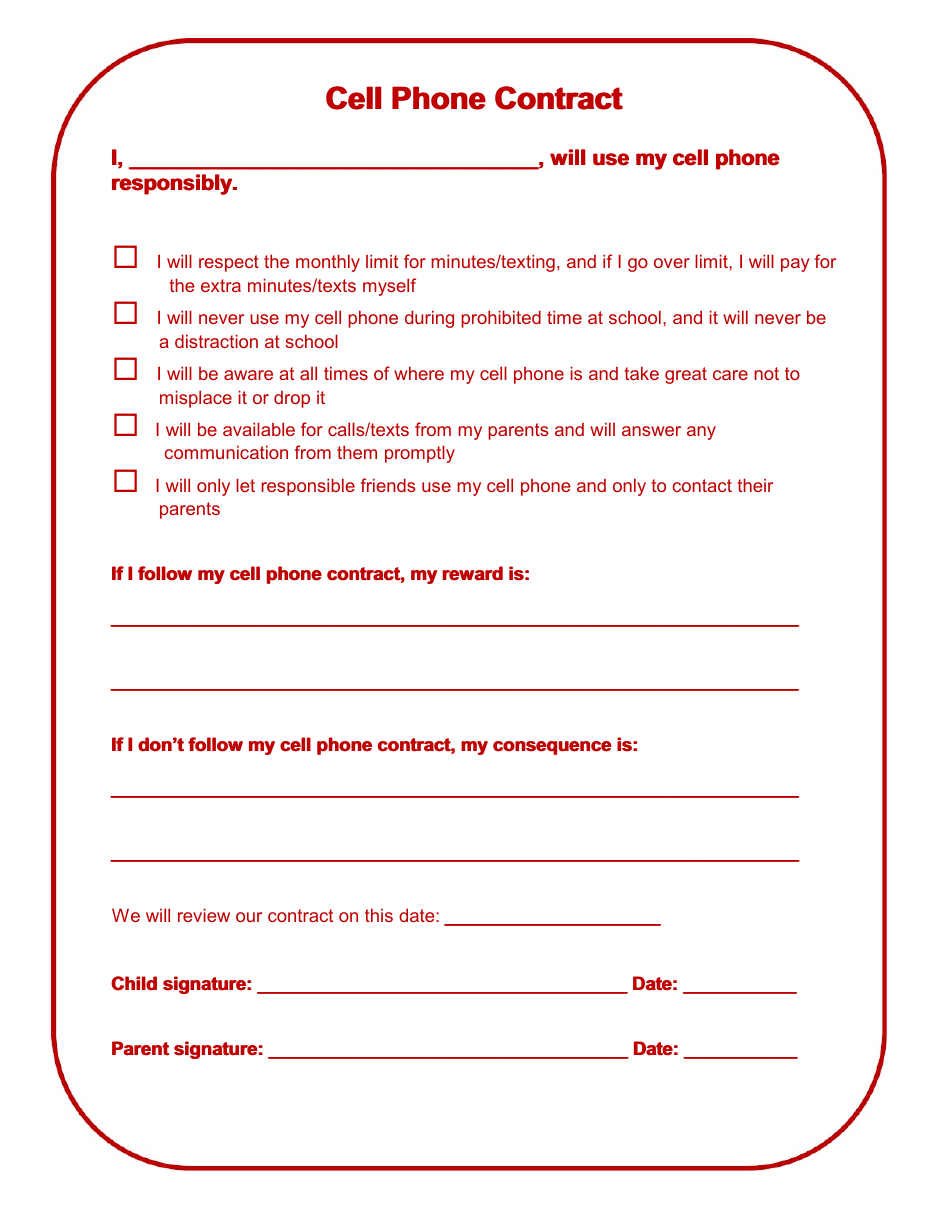 free printable child cell phone contract