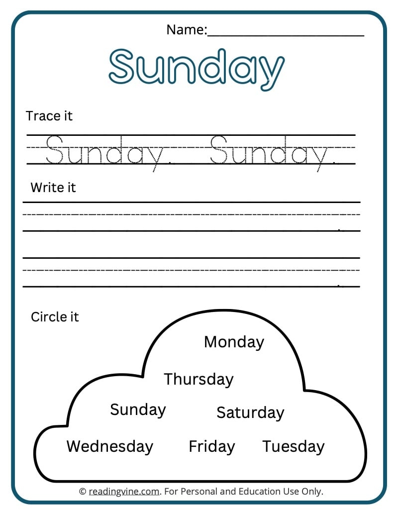 free printable days of the week