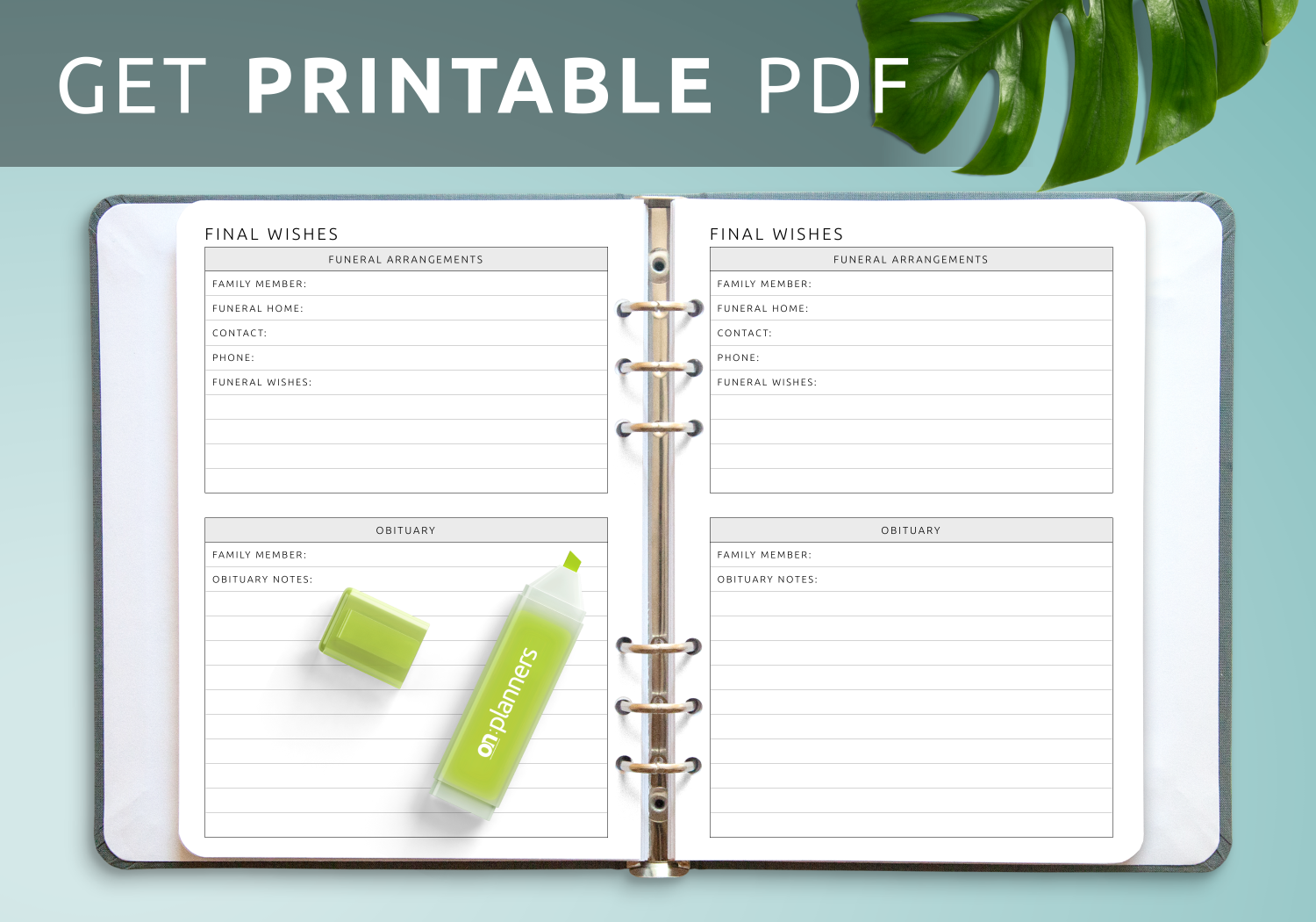 free printable final wishes planner