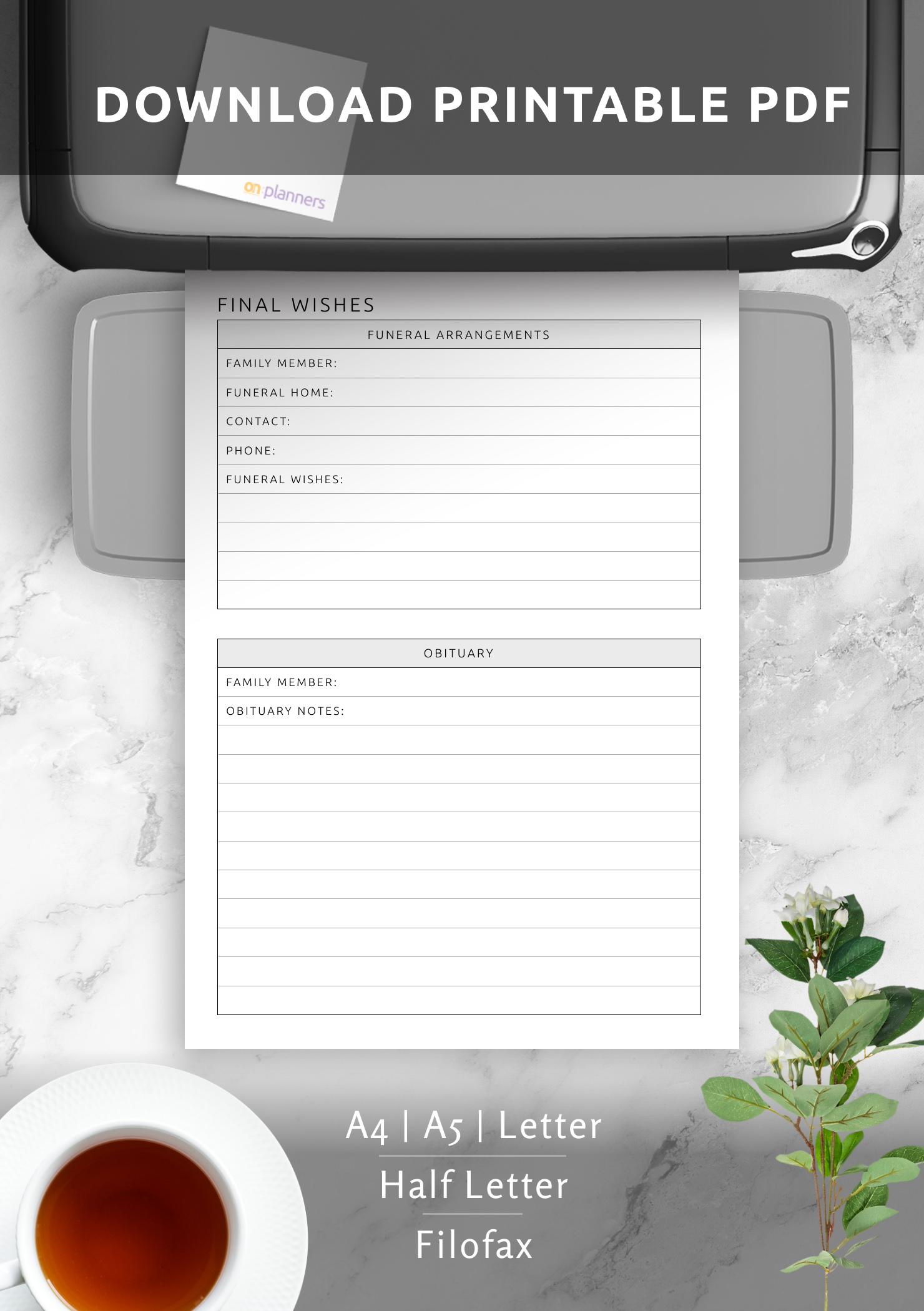 free printable final wishes planner