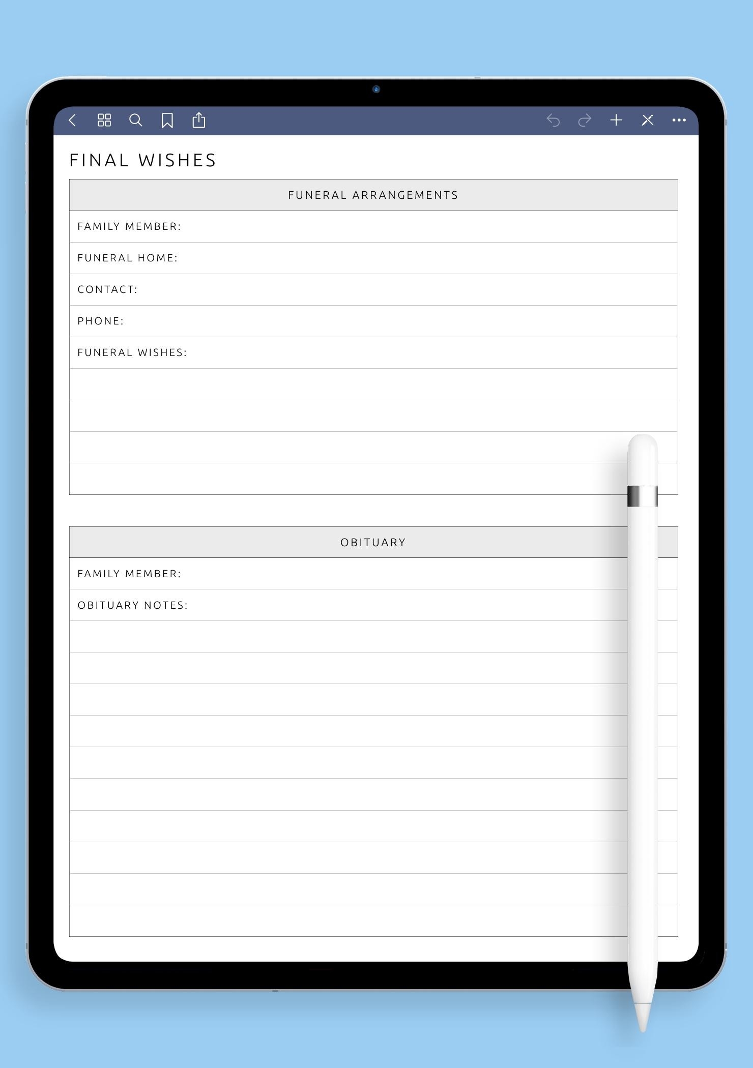 free printable final wishes planner