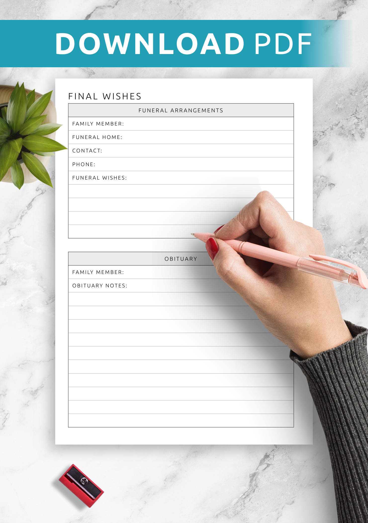 free printable final wishes planner