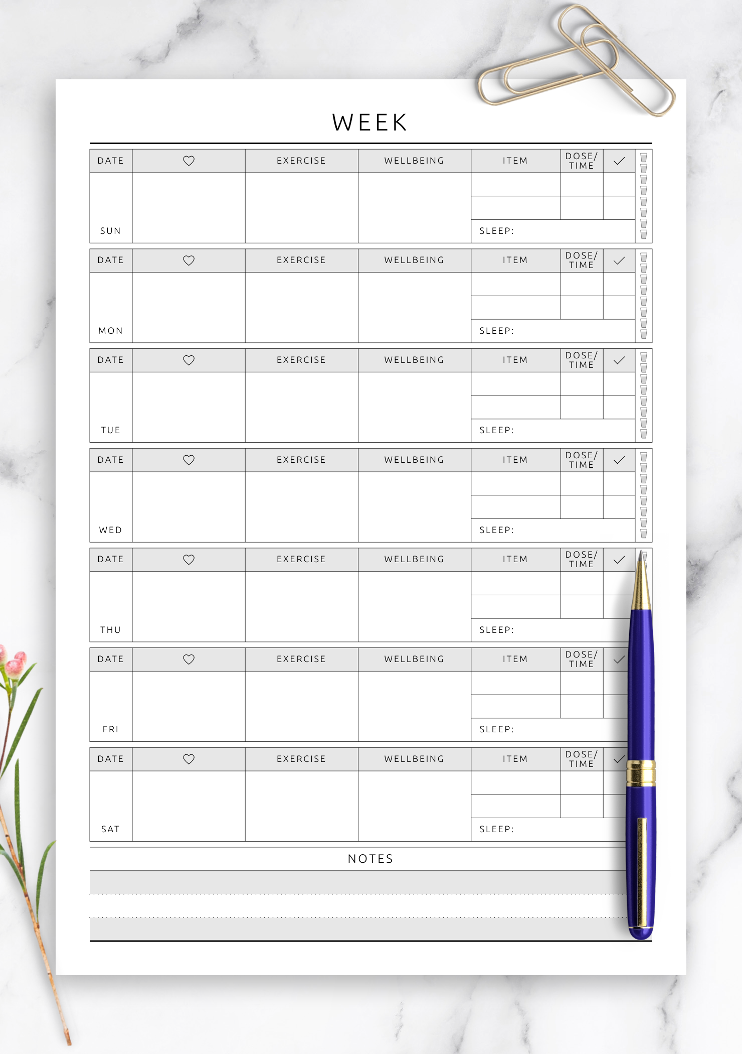 free printable fitness planner pdf