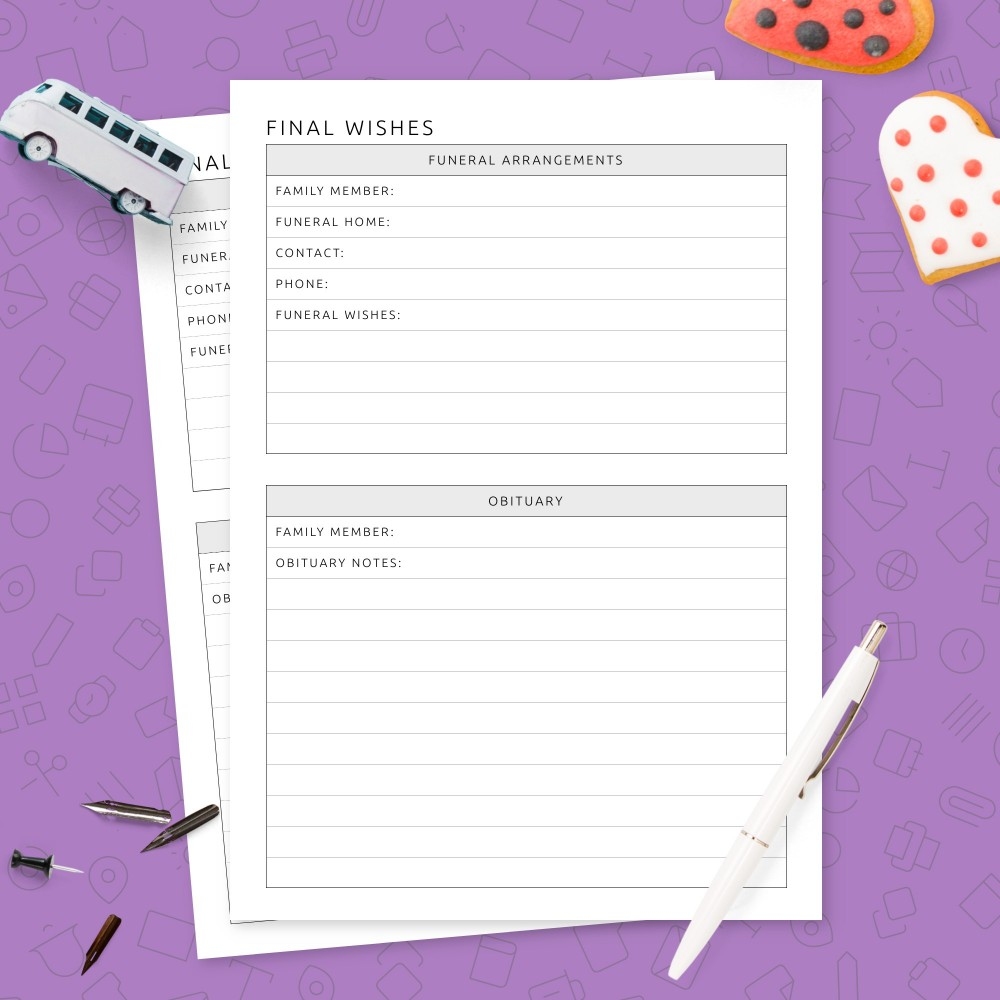 free printable final wishes planner