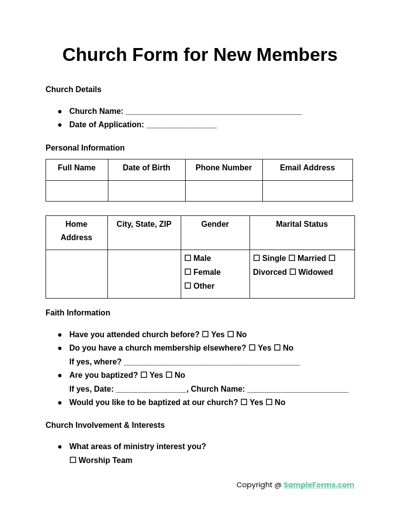 free church discipline forms printable