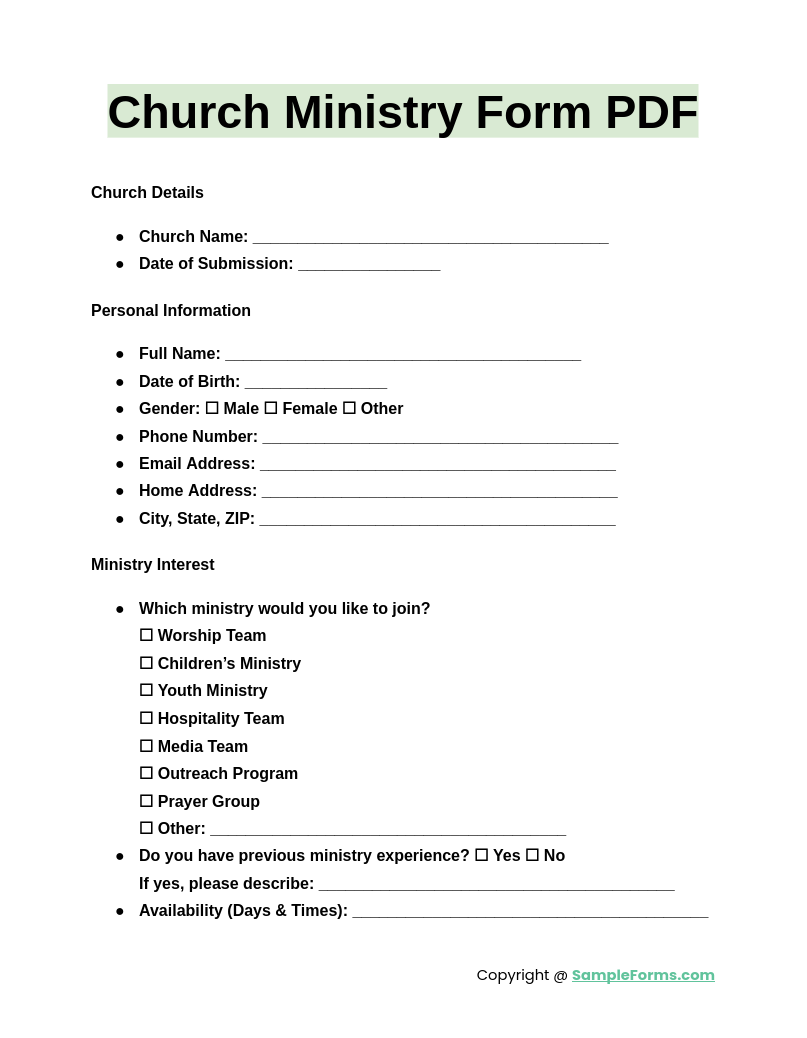 free church discipline forms printable