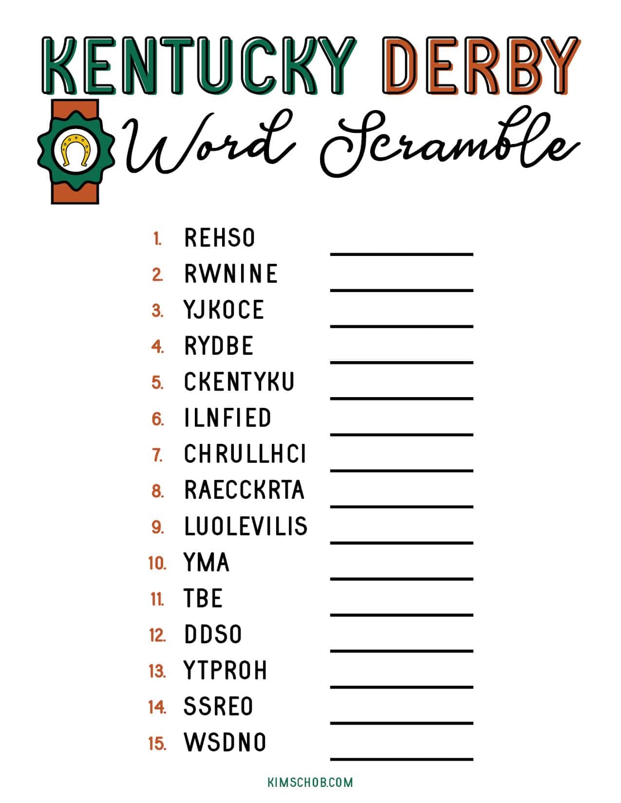 free kentucky derby printables
