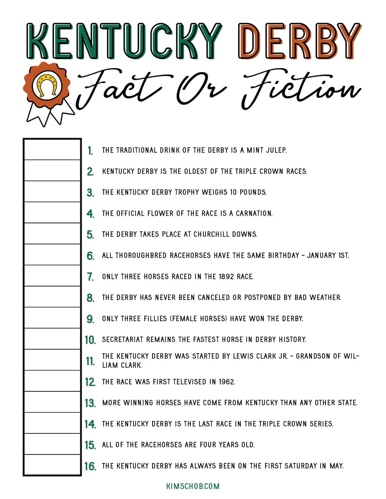 free kentucky derby printables