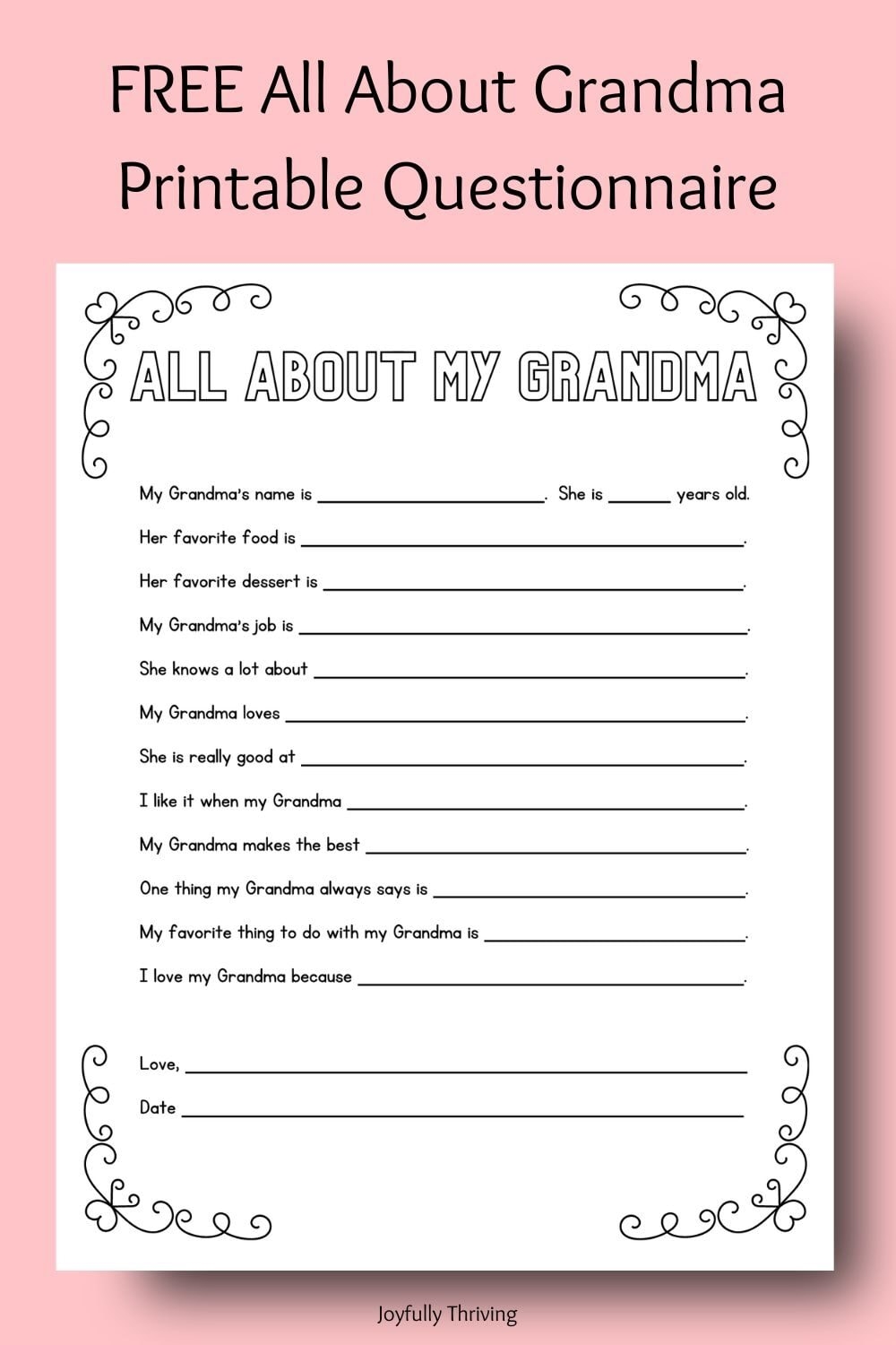 all about my grandma free printable