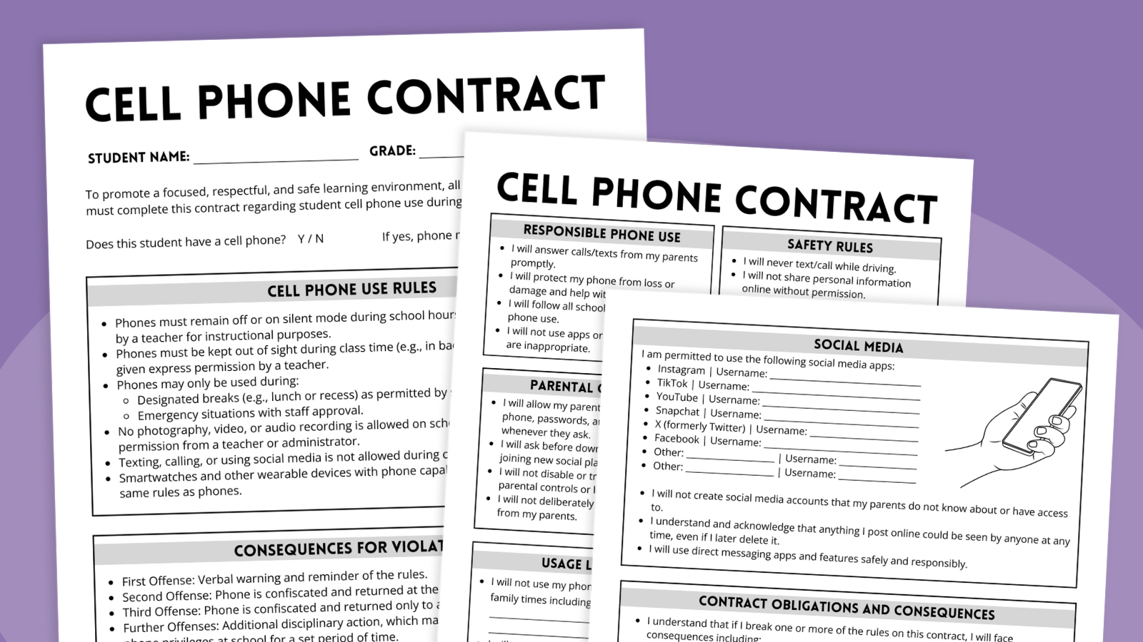 free printable child cell phone contract