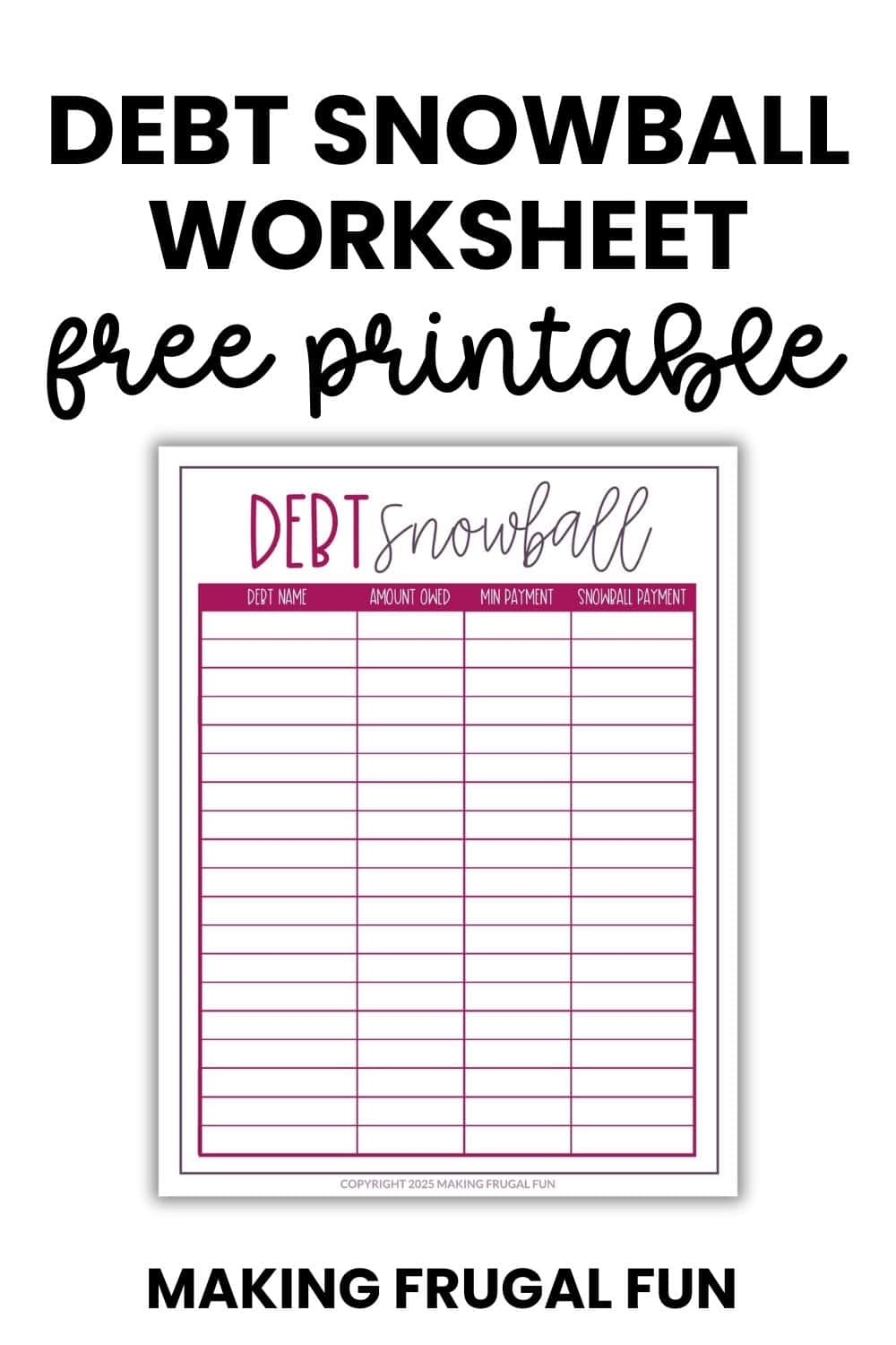 free printable debt snowball