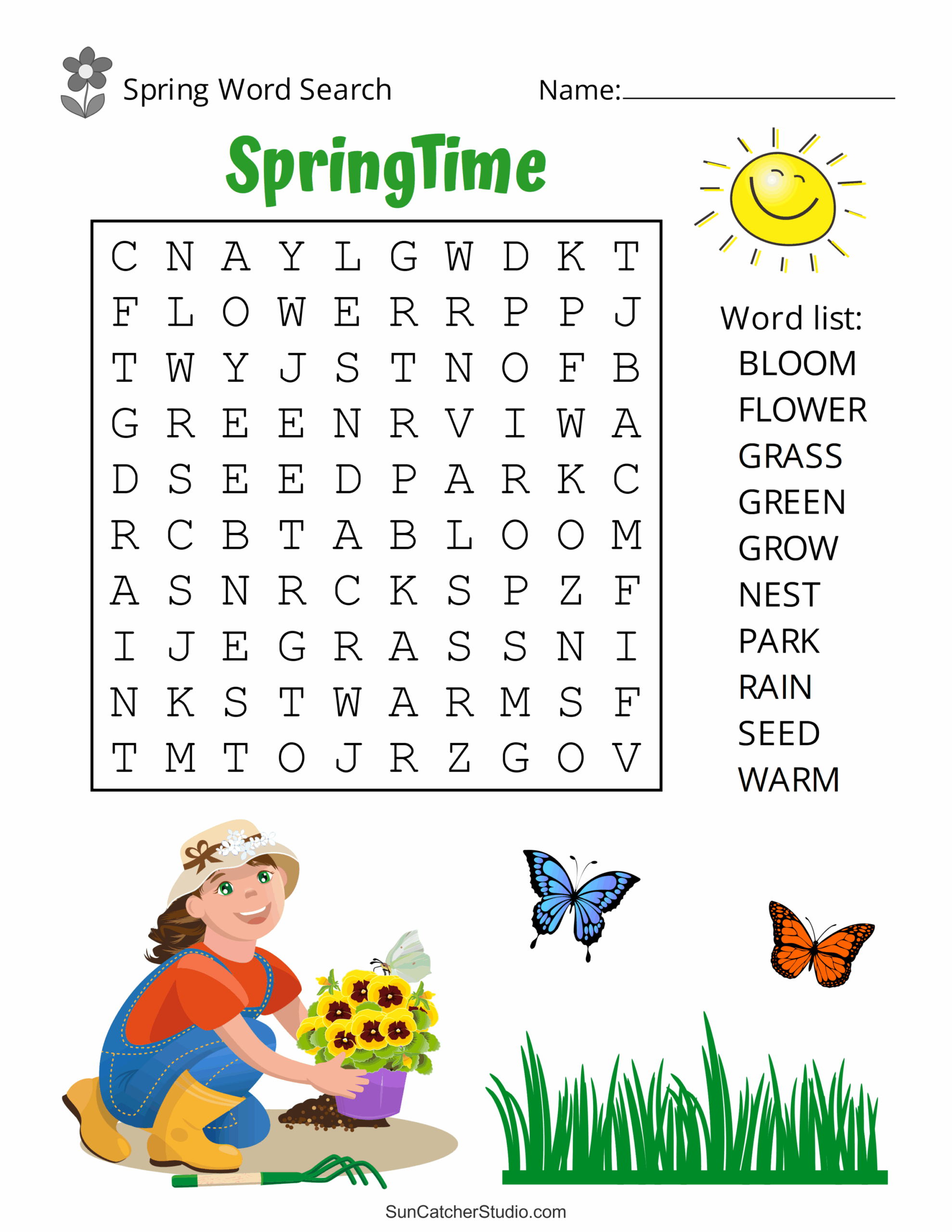 free printable spring word search