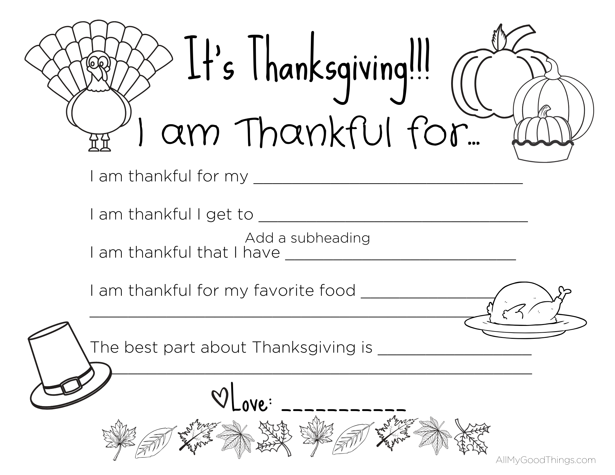 free printable i am thankful for
