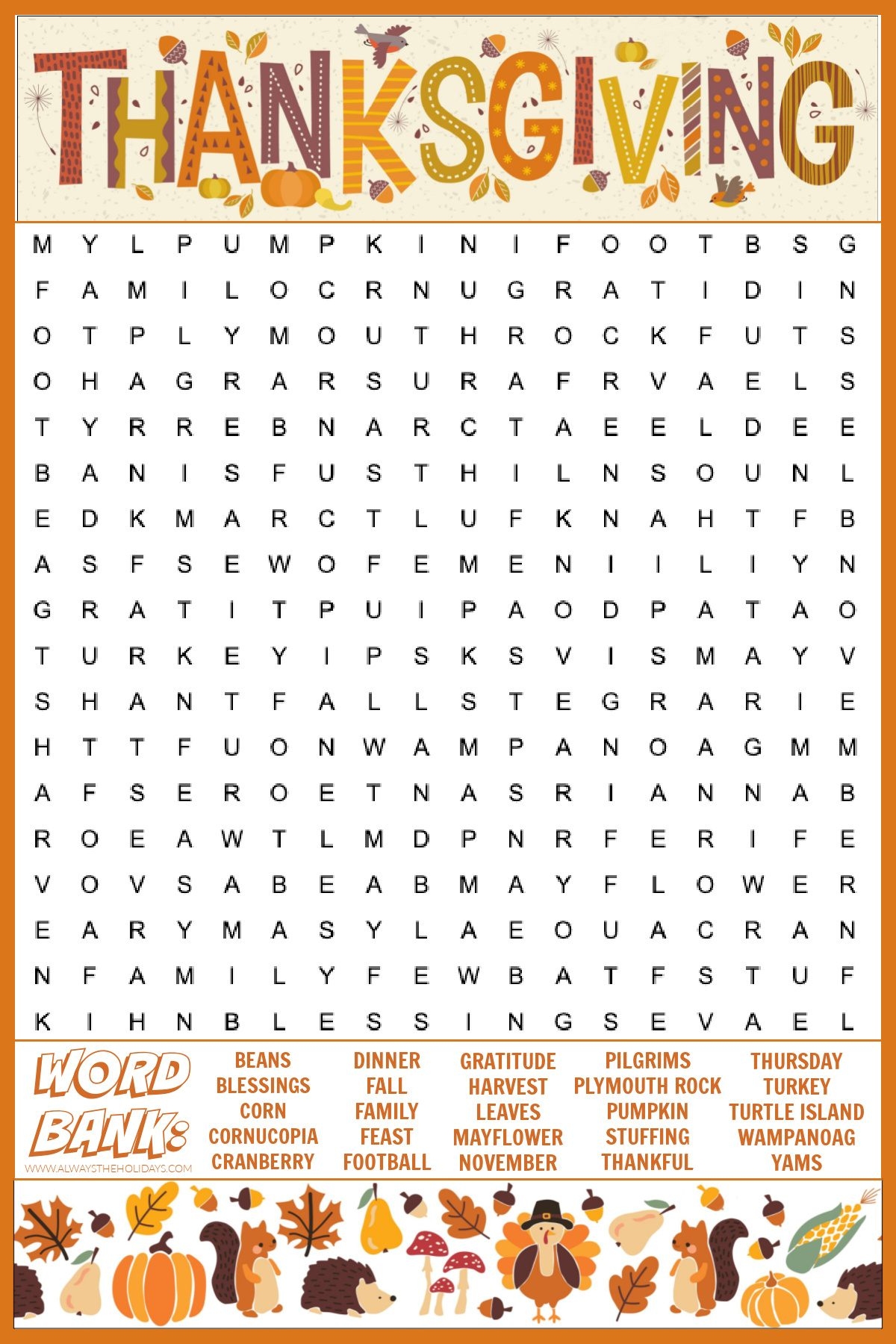free printable thanksgiving word puzzles