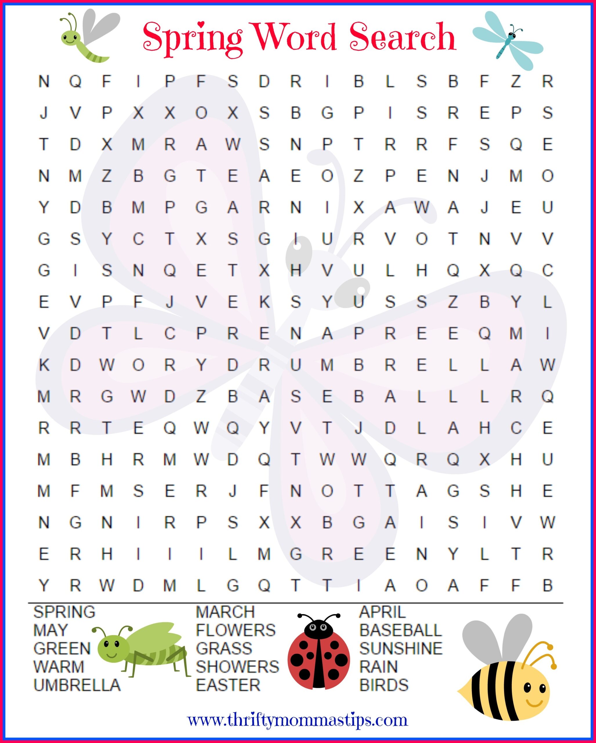 free printable spring word search