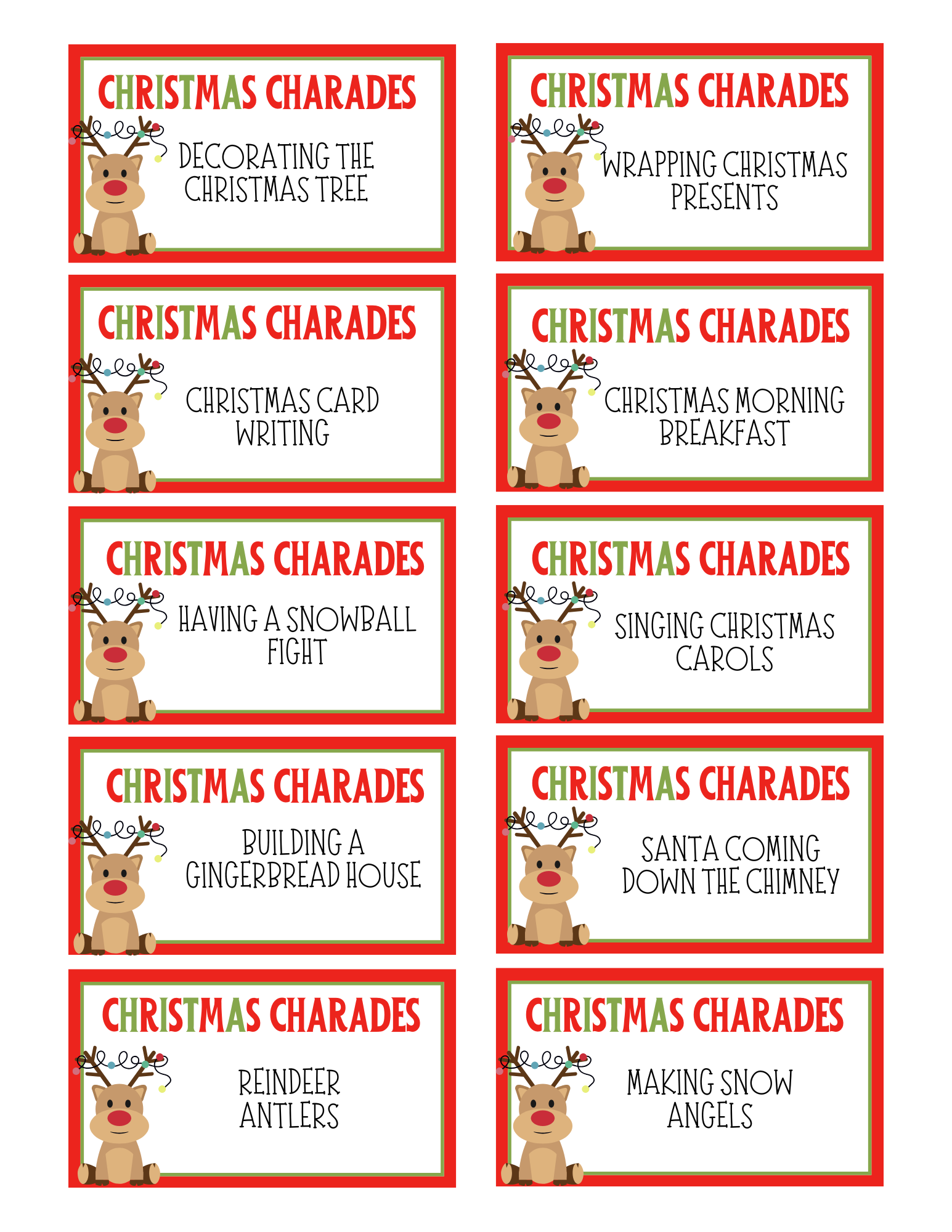 christmas charades free printable