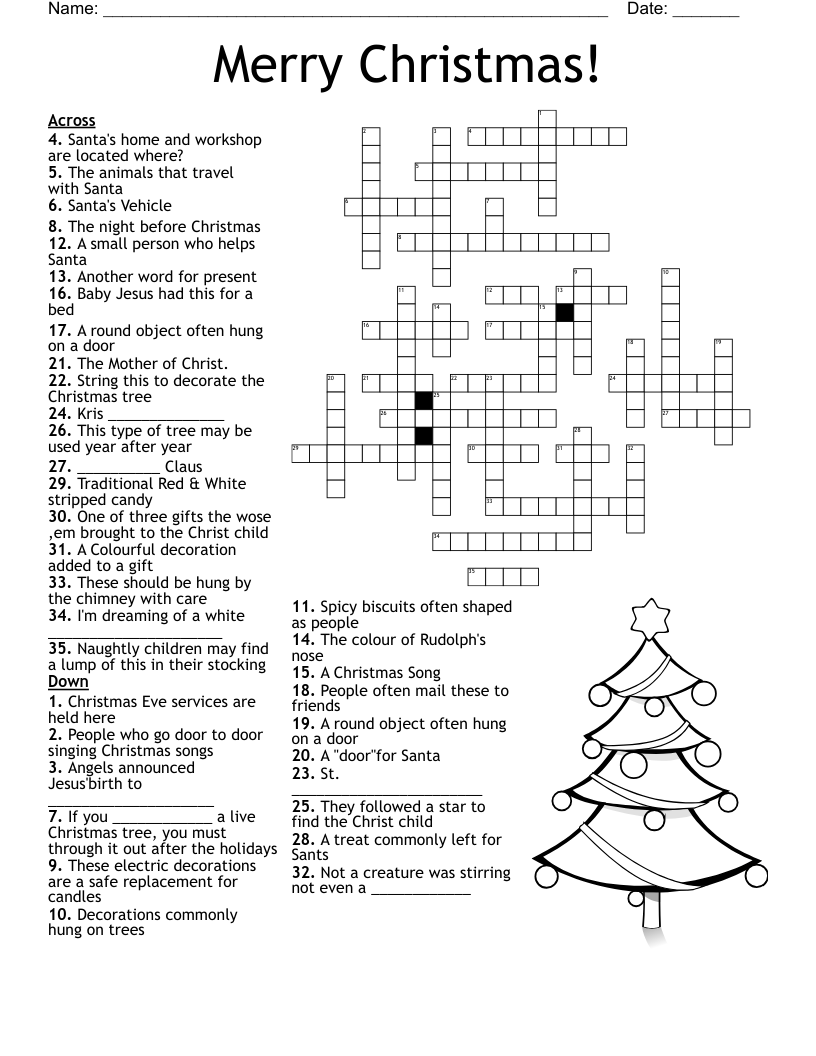 free christmas printable crossword puzzles