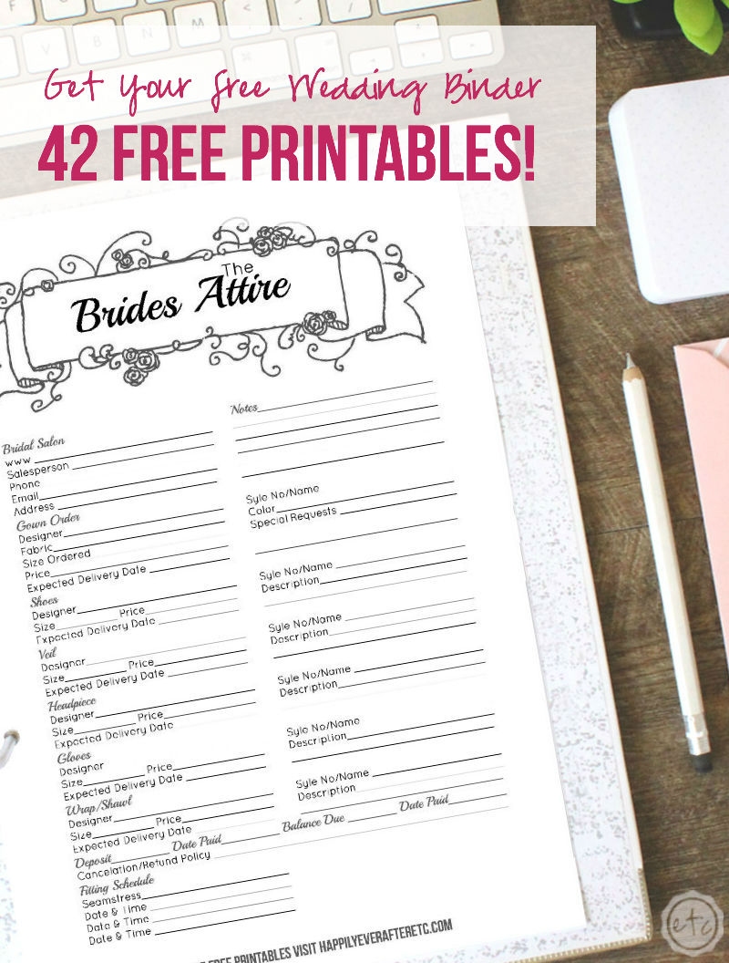 free 42 page printable wedding binder