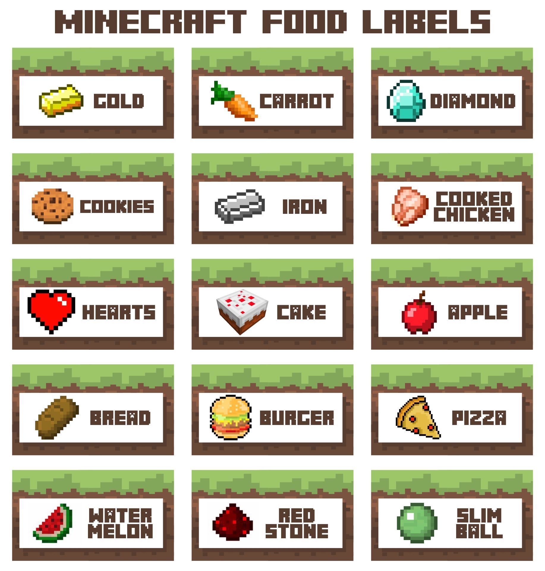 free printable minecraft food labels