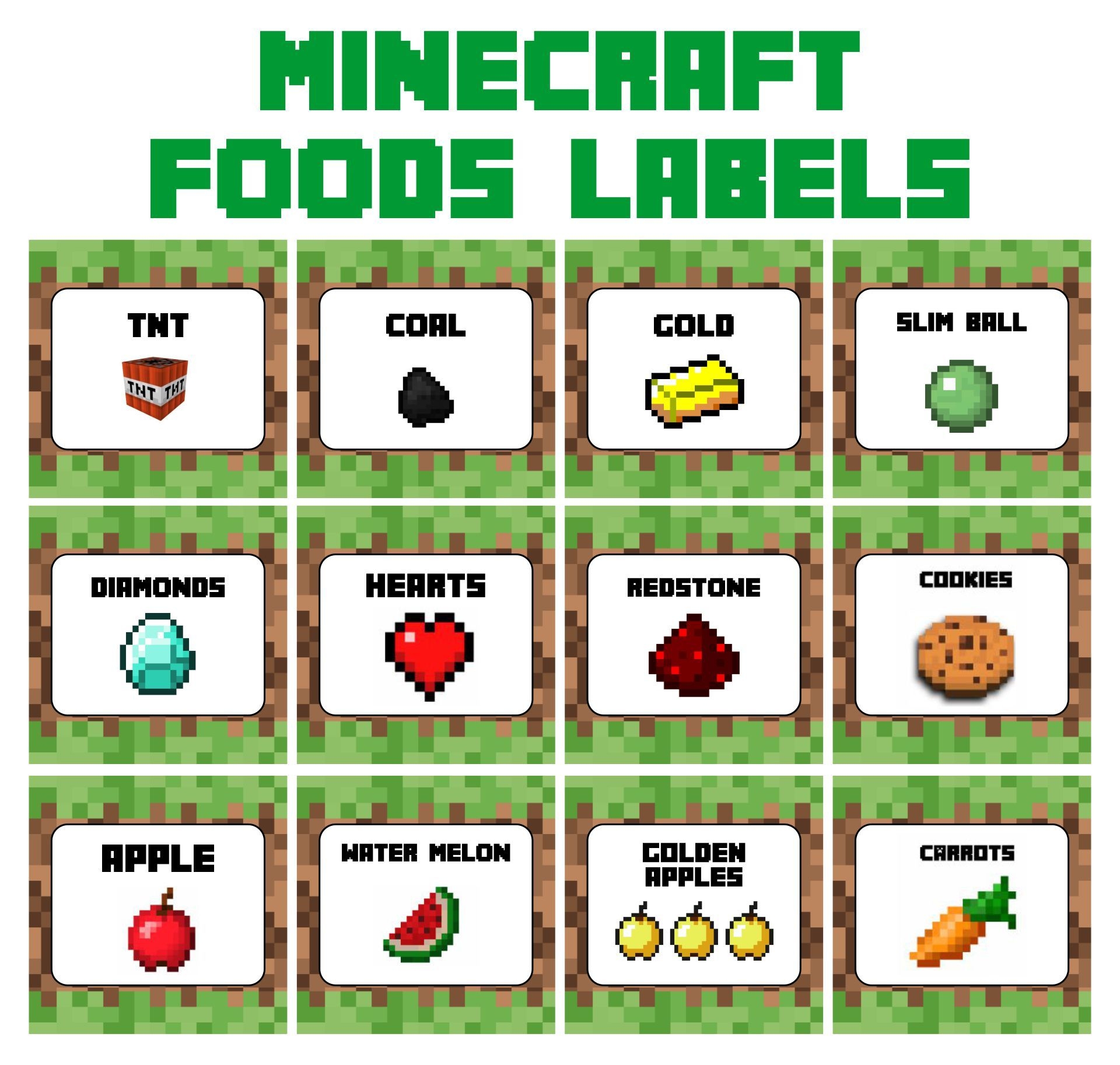 free printable minecraft food labels