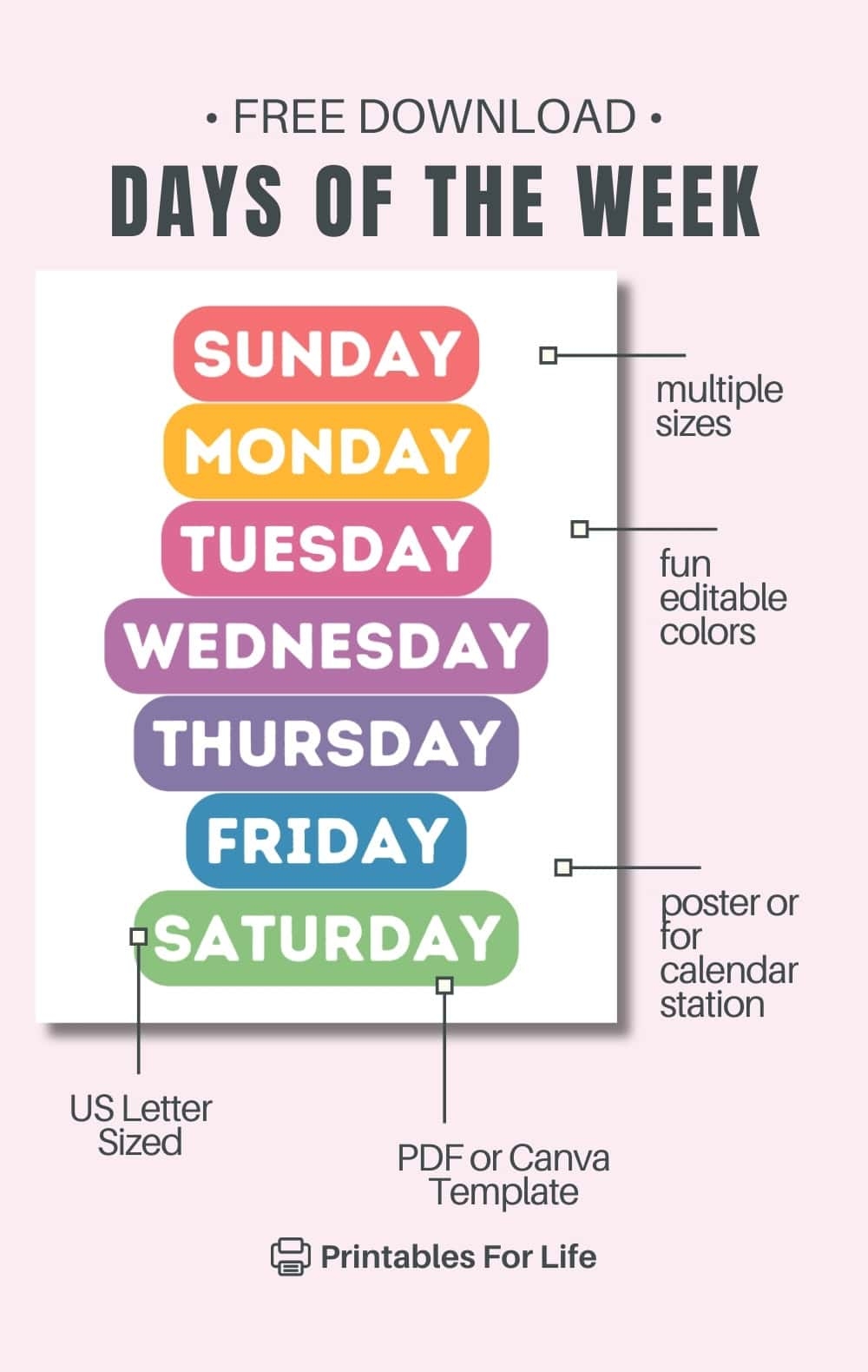 free printable days of the week
