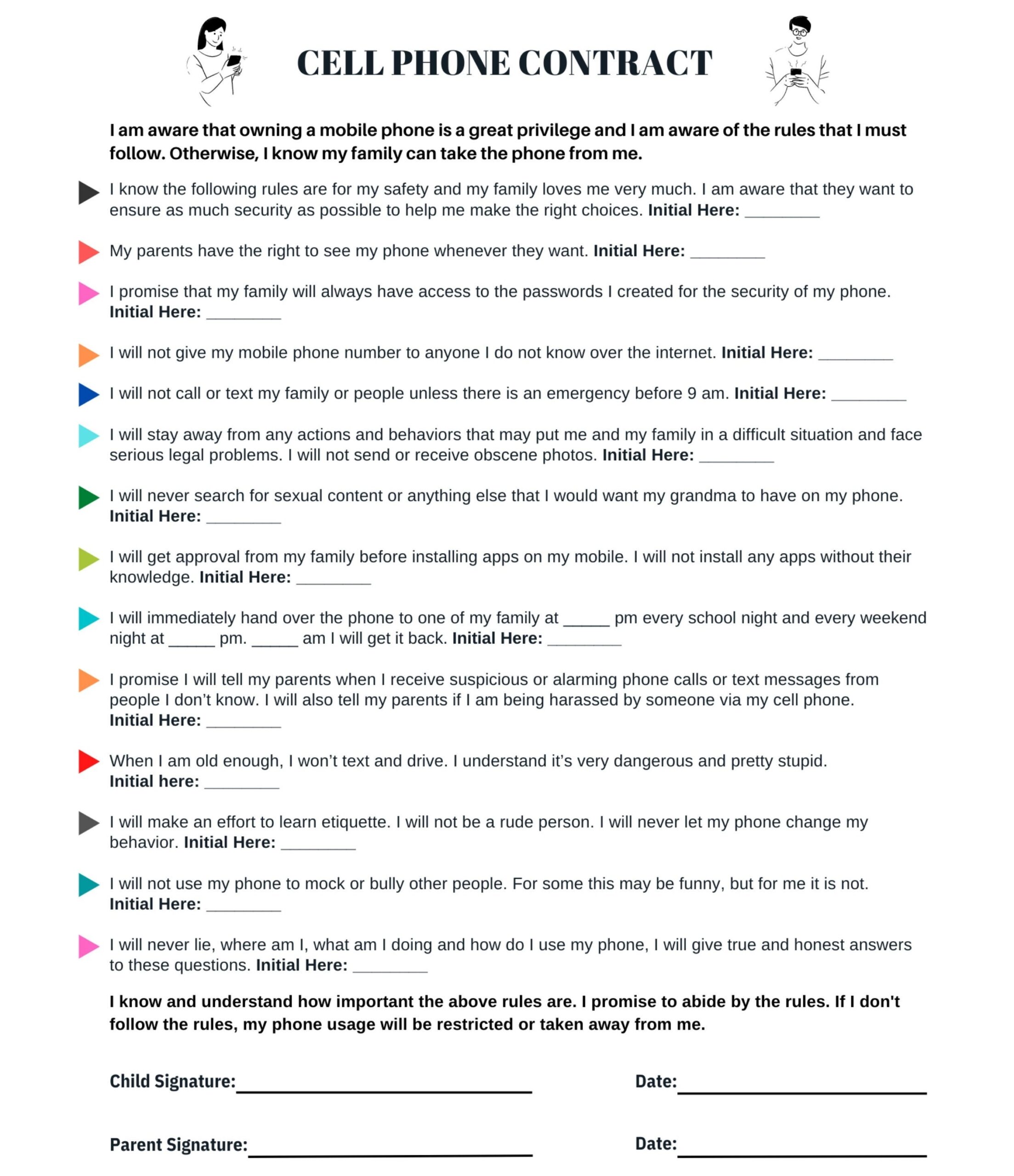 free printable child cell phone contract