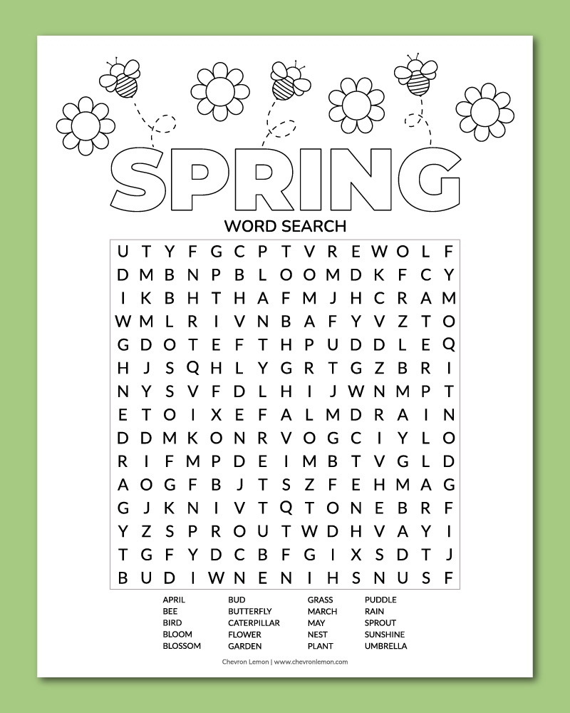 free printable spring word search