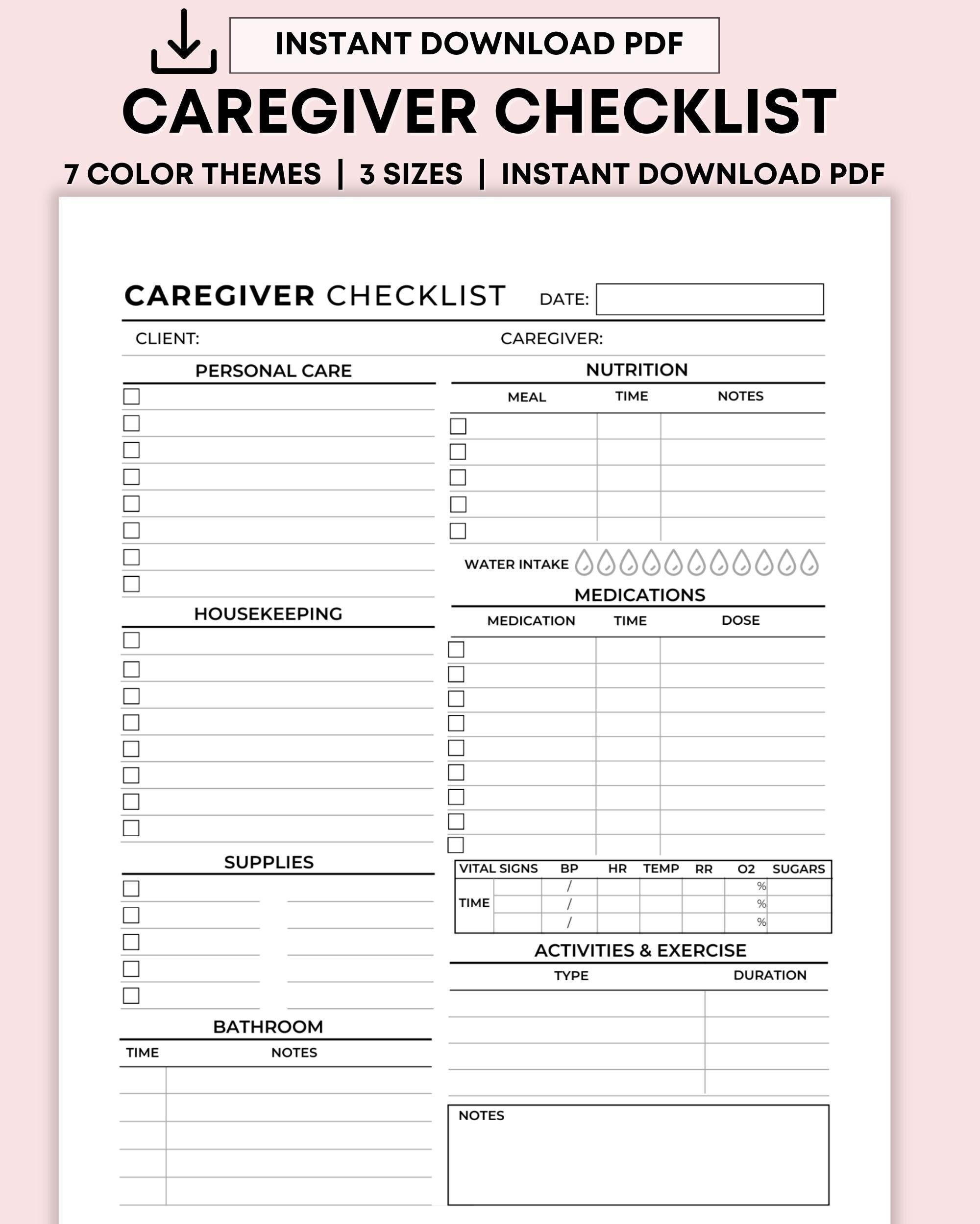 free printable caregiver daily checklist elderly