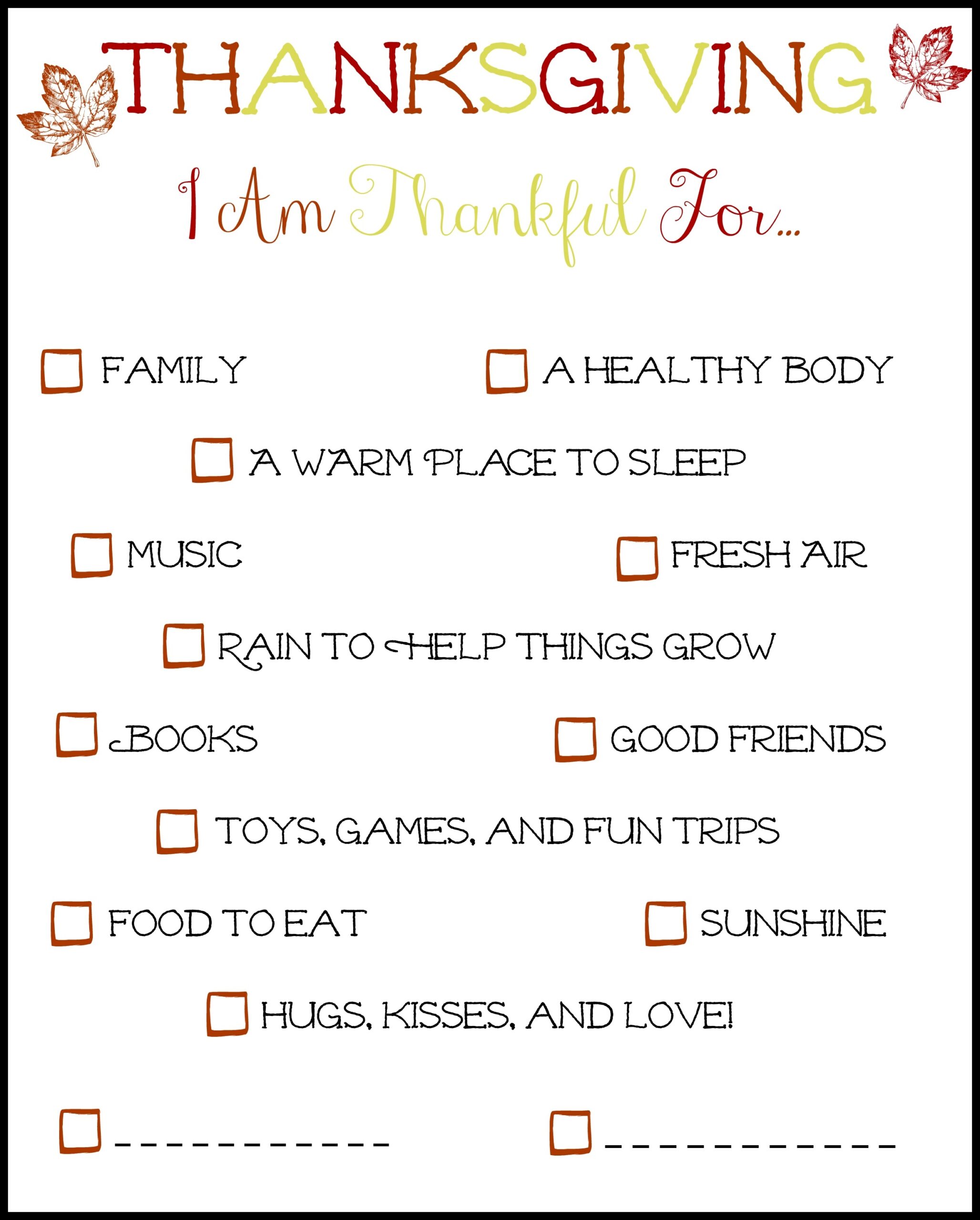i am thankful for free printable
