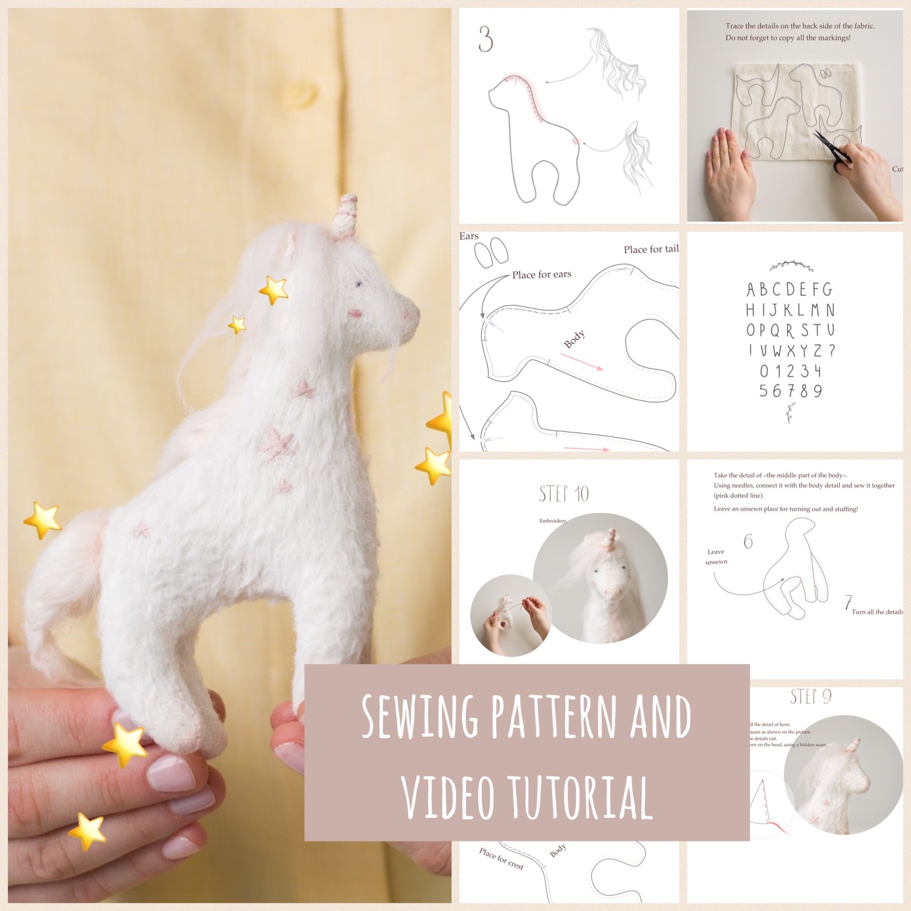 printable free unicorn sewing pattern