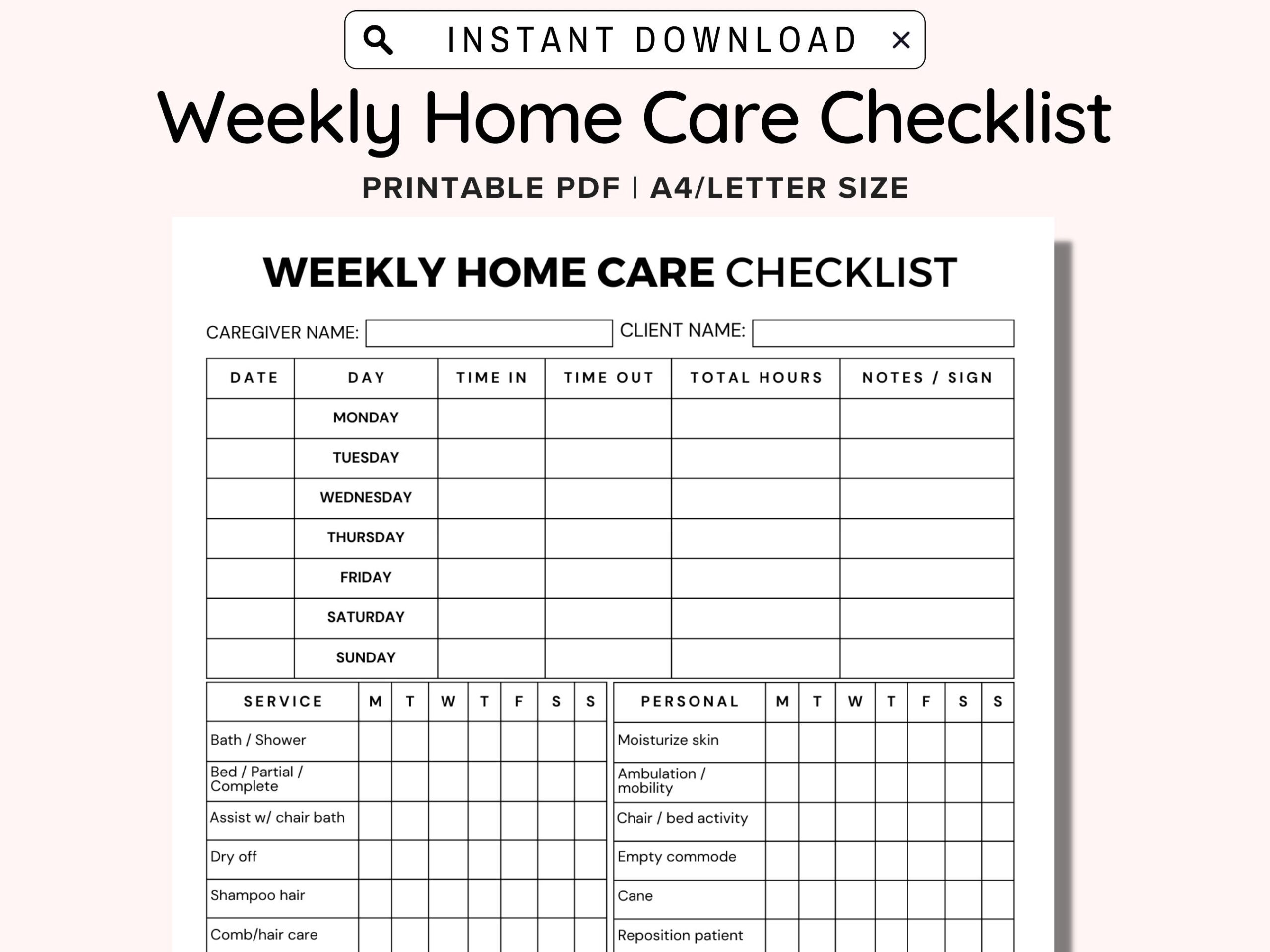free printable caregiver checklist